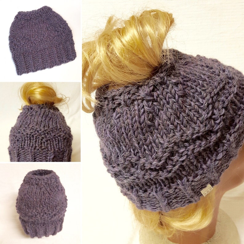 CHUNKY PONYTAIL HAT Pattern, beginner quick knit messy bun beanie, knitted gift/ pickleball hat, bun hat, top knot cap, weekend knit image 7