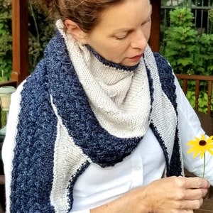 KNIT SHAWL PATTERN, crescent wrap pattern, triangle scarf pattern, easy cable shawl pattern, cable triangle shawl, knit gift for her or him