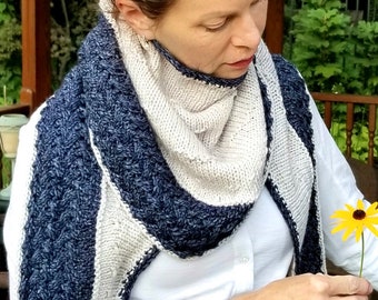 Knit Crescent Shawl Pattern: Easy Cable Wrap, Triangle Scarf (PDF Pattern)