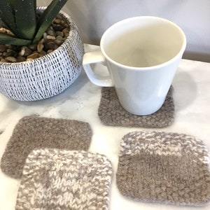 FELTED COASTER PATTERN, beginner knitting pattern, wool trivet, quick knit hostess gift, absorbent square wool coasters, table protector image 8