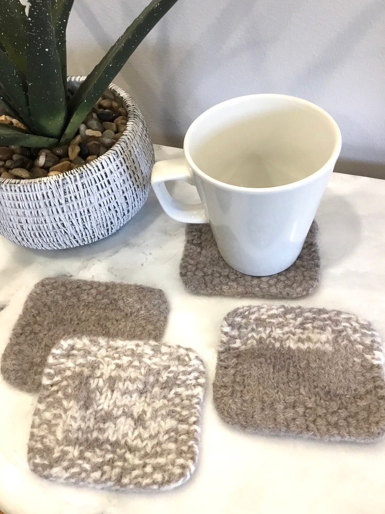 FELTED COASTER PATTERN, beginner knitting pattern, wool trivet, quick knit hostess gift, absorbent square wool coasters, table protector image 8