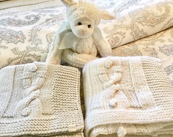 KNIT BLANKET PATTERN, gifts for baby, bunny baby blanket, beginner quick knit chunky cable blanket, easy cable afghan, car seat blanket