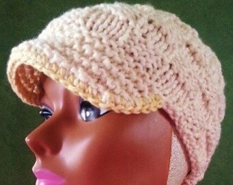 HAT KNITTING PATTERN, gift for her, ladies summer golf hat, knit cotton beanie with brim, baseball hat, easy quick knit, basketweave hat