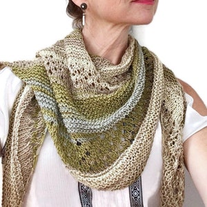 SHAWL KNITTING PATTERN, quick knit beginner triangle scarf, asymmetrical lace scarf pattern, fingering weight yarn wrap, gift for her or him image 5