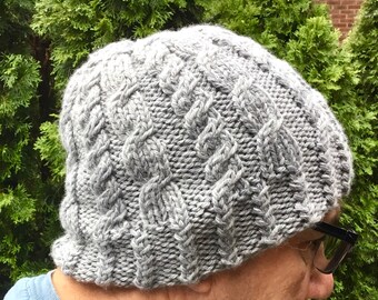 Chunky Cable Knit Hat Pattern: Unisex Beanie (PDF Pattern)
