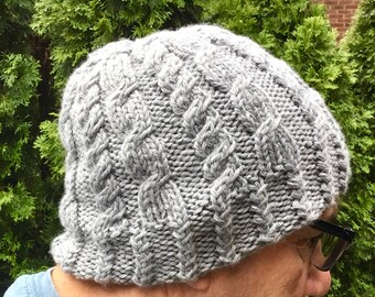 CABLE HAT Pattern, knit gift for boyfriend girlfriend, easy quick knit child beanie, stash buster cap pattern, beginner cable hat pattern