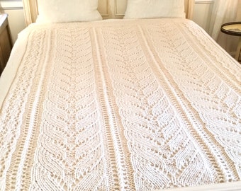 KNIT BLANKET PATTERN, beginner quick knit lace throw, easy knit afghan pattern, wool blend comforter, chunky knit throw, knit wedding gift