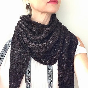 SHAWL KNITTING PATTERN, quick knit beginner triangle scarf, asymmetrical lace scarf pattern, fingering weight yarn wrap, gift for her or him image 8