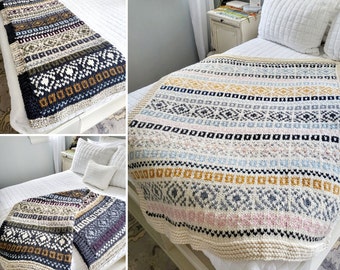 Chunky Knit Fair Isle Blanket Pattern: Stashbuster Afghan (PDF Pattern)