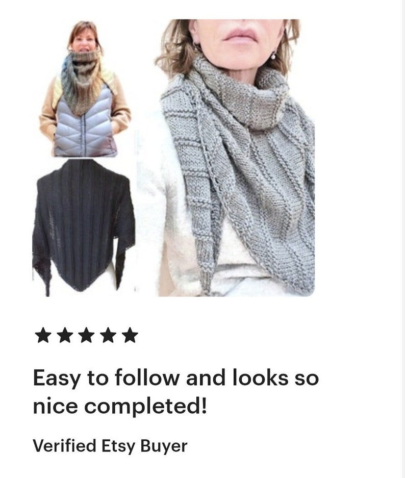 K&ouml;nnte beinhalten: Nahaufnahme einer grauen, gestrickten, dreieckigen Schals. Der Schal ist gefaltet und um den Hals einer Person gelegt. Der Schal ist mit einem einfachen Stichmuster gearbeitet und hat eine weiche, strukturierte Optik.