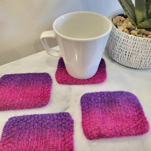 FELTED COASTER PATTERN, beginner knitting pattern, wool trivet, quick knit hostess gift, absorbent square wool coasters, table protector image 9