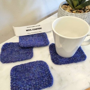FELTED COASTER PATTERN, beginner knitting pattern, wool trivet, quick knit hostess gift, absorbent square wool coasters, table protector image 3