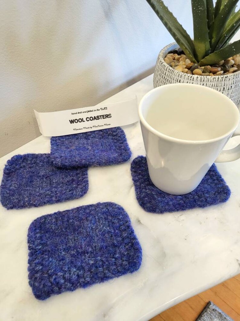 FELTED COASTER PATTERN, beginner knitting pattern, wool trivet, quick knit hostess gift, absorbent square wool coasters, table protector image 3