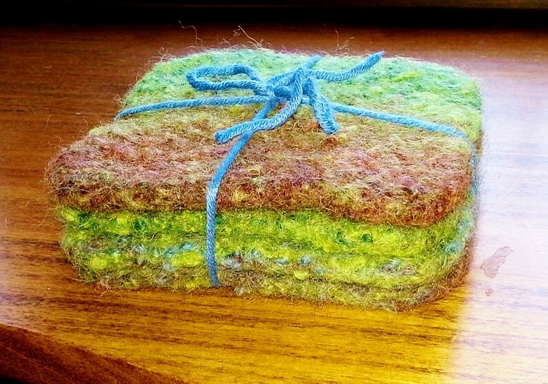 FELTED COASTER PATTERN, beginner knitting pattern, wool trivet, quick knit hostess gift, absorbent square wool coasters, table protector image 5