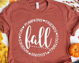 Fall Fun Pumpkins Friends Football Leggings Hoodies, Womens, Ladies, Shirt, Bella Canvas, Fall Collection, Cute Fall Shirt, Autumn