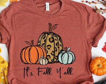 It's Fall Yall, 3 Pumpkins, 4, Cute Pumpkin Design, Leopard Print, Womens, Ladies, Shirt, Bella Canvas, Fall Collection