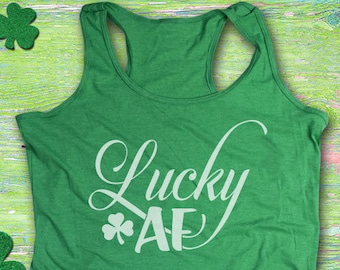 Women's St. Patricks Day Tank Top, Lucky AF, Irish Shirt, Shamrock, Green Shirt, Irish Tee, Funny