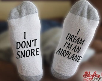 Airplane Socks, I Don't Snore I Dream, Flying, Aviator, Pilot, Gift, Birthday, Christmas