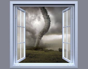 Open Window Wall Vinyl, Tornado Twister, Wall Decor, Wall Decal, Removable Vinyl