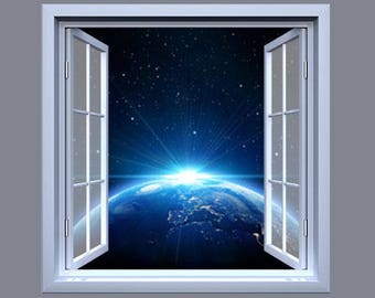 Open Window Wall Vinyl, Outer Space Event, Wall Decor, Wall Decal, Removable Vinyl