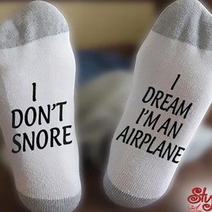 Airplane Socks, I Don&#39;t Snore I Dream, Flying, Aviator, Pilot, Gift, Birthday, Christmas