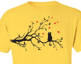 Cat and Birds in Tree Shirt with Nature