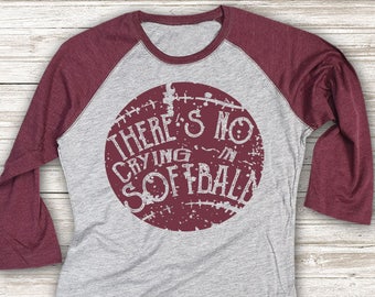 No Crying In Softball Shirt, Womens Jersey Shirt, Softball T Shirt, Raglan Tee, Burgandy Shirt, Womens Softball Jersey