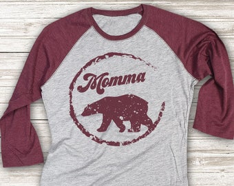 Grunge Momma Bear Circle Shirt, Jersey Shirt, Cute T Shirt, Raglan Tee, Burgandy Shirt, Womens Jersey, Bear Shirt