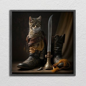 Cat In Boot With Leather and Sword, Wall Decor, Poster, Fine Art