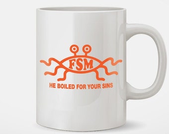 Flying Spaghetti Monster He Boiled For Your Sins FSM Coffee Mug