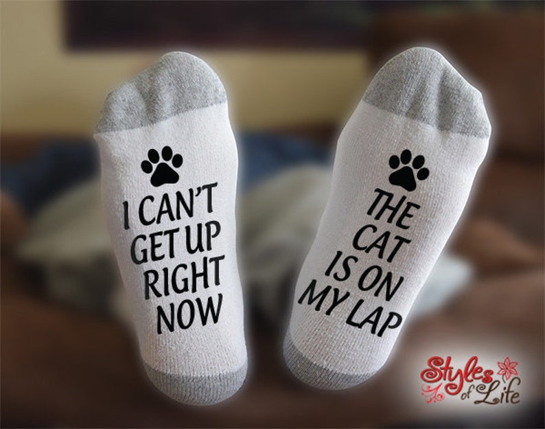 The Cat Is On My Lap Socks, I Can't Get Up Right Now, Gift, Birthday, Christmas, Gift For Him, Cat Lover image 1