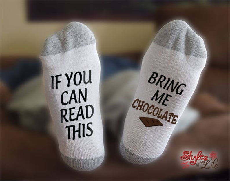 Bring Me Chocolate Socks, Chocolate Lover Socks, Gift For Her, Funny Socks image 1