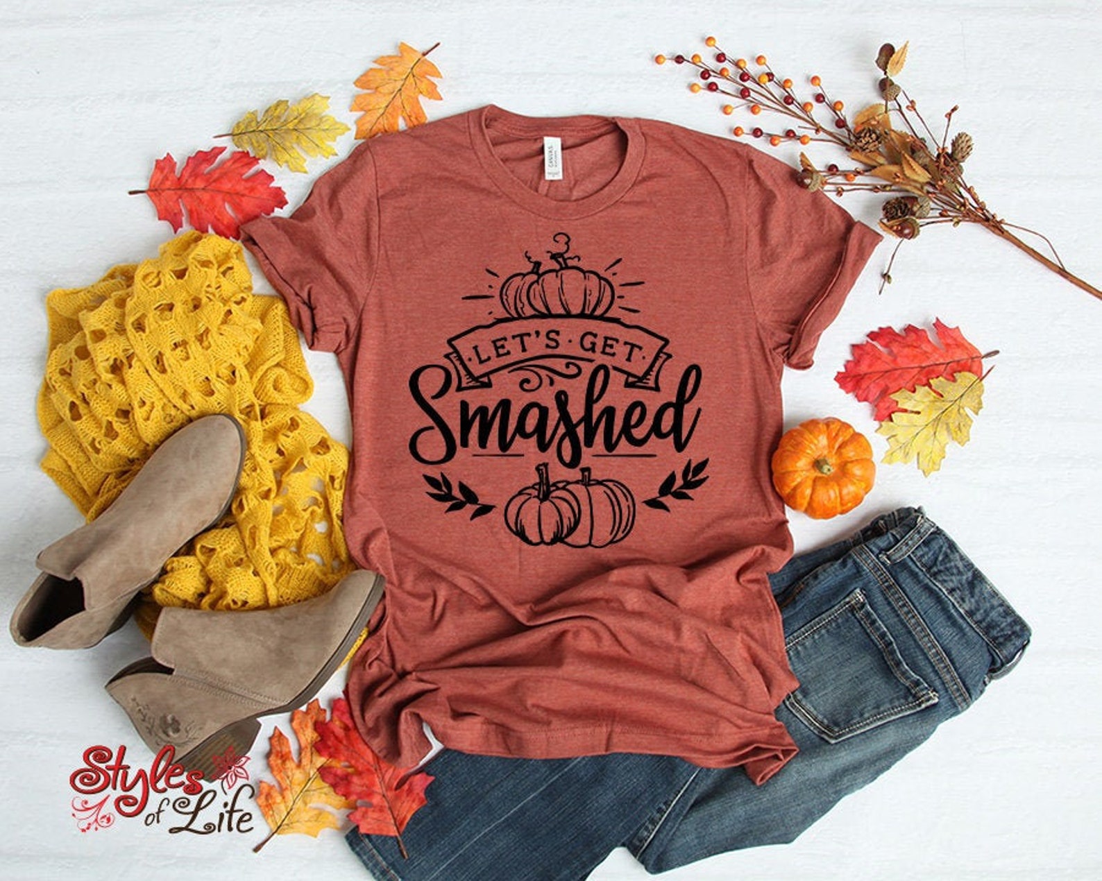 Lets Get Smashed Funny Fall Shirt Pumpkins Womens Ladies | Etsy