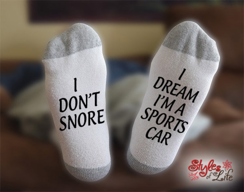 I Don't Snore I Dream I'm A Sports Car, Gift For Him, Gift For Her, Funny Socks image 1