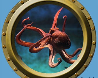 Alta qualità di mare oceano Octopus oblò parete vinile tessuto