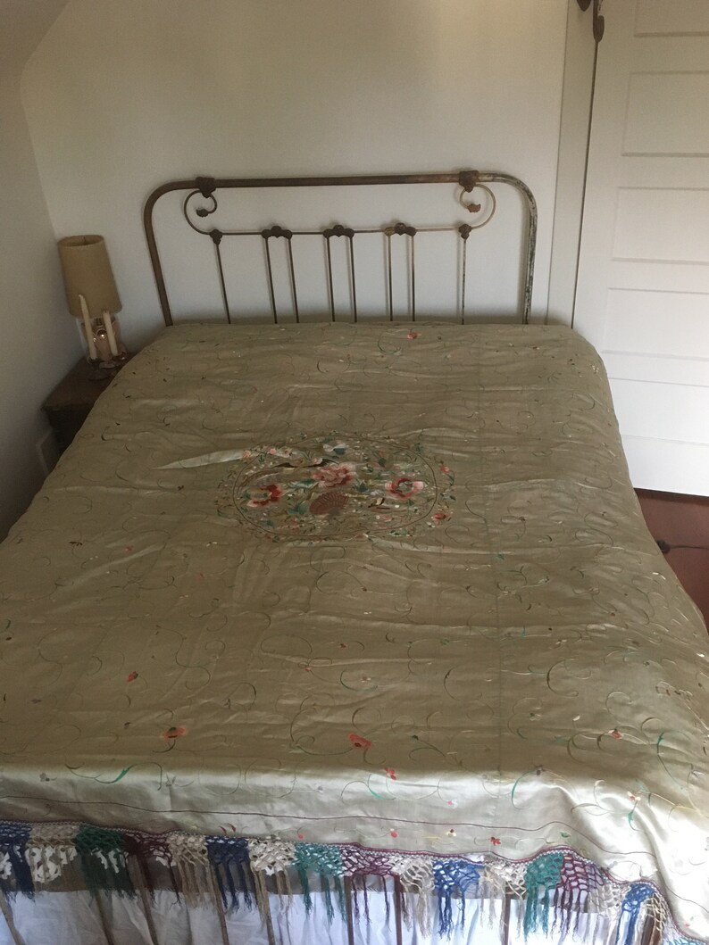 1920s Hand Embroidered Silk Bedspread Etsy