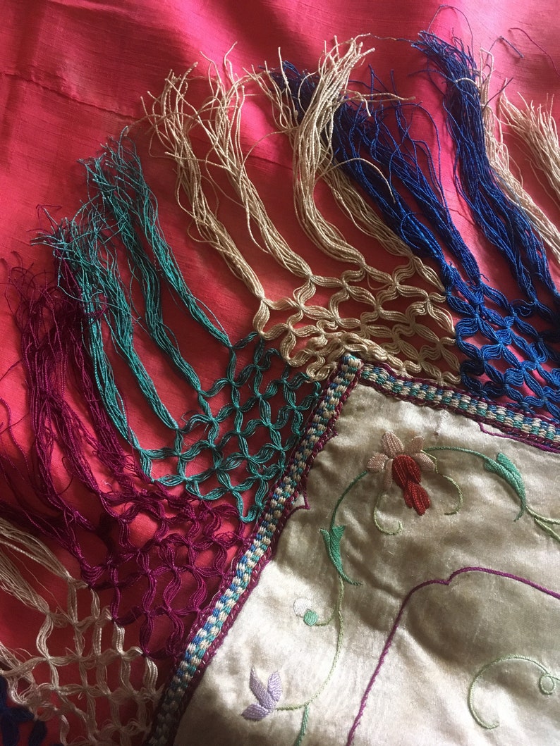 1920s Hand Embroidered Silk Bedspread Etsy