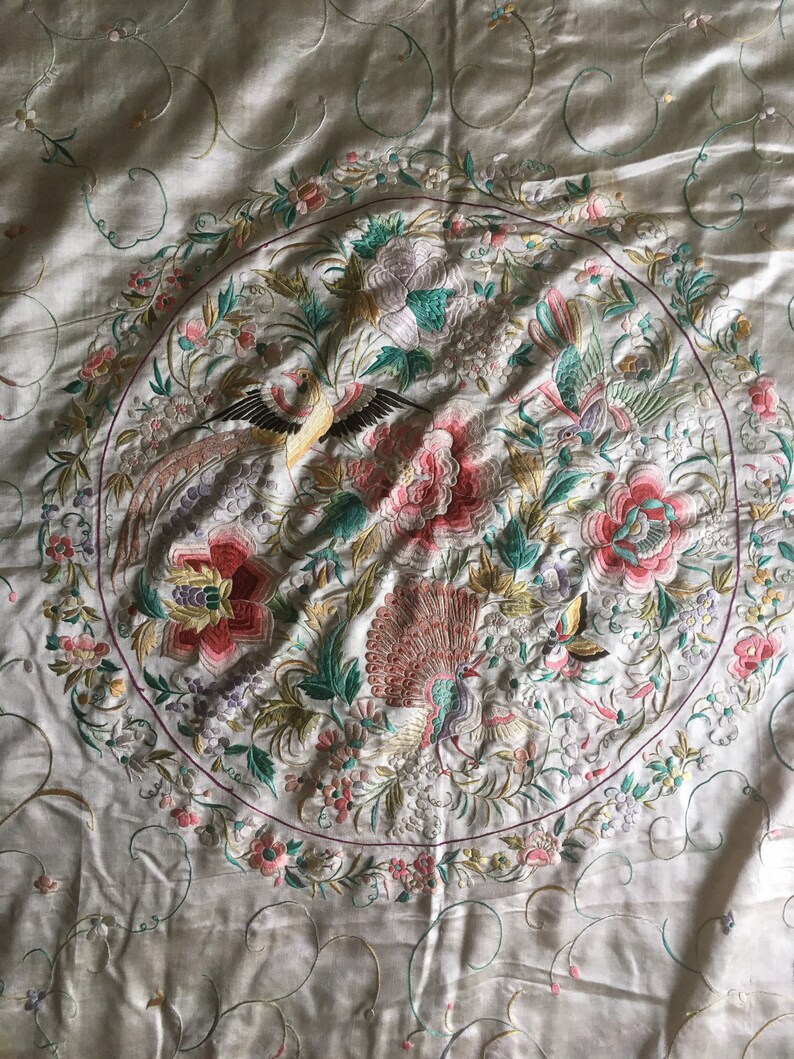 1920s Hand Embroidered Silk Bedspread Etsy