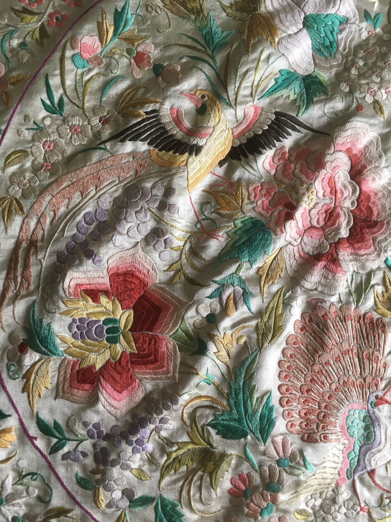 1920s Hand Embroidered Silk Bedspread Etsy