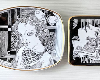 SZASZ ENDRE Hollohaza Porcelain Black GOLD Surrealist Plate Art