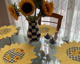 Inspired by Great American Designer Black/White Checkered Sunflower Shape Free Mackenzie Childs gift w/purchase