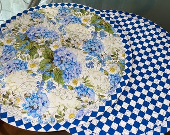 Inspired by Great American Designer Hydrangea /Royal Check Double sided Round Placemats -Free Mackenzie Childs Wave Candle Holders
