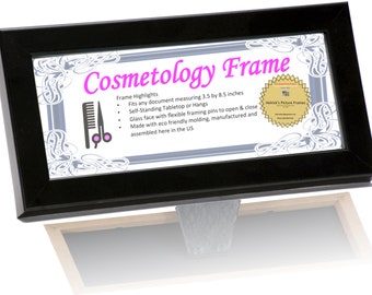 Cosmetology Self Standing Picture Frames with Glass, Easel Back and Hanger for Professionals, Certificates, Tax License and more