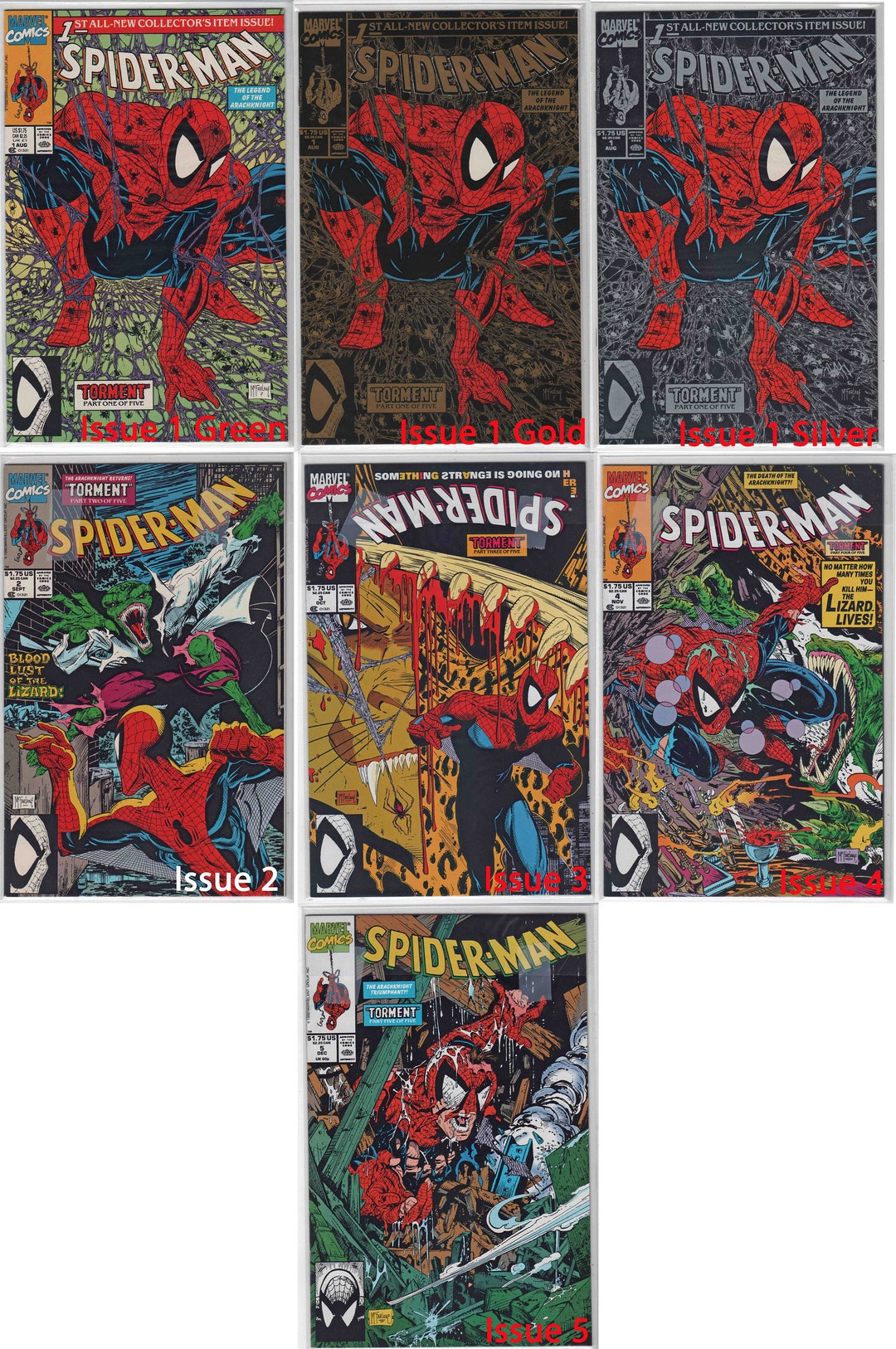 No.1913a Set of 7 Comics 20 Year Old, Marvel Pub. 7 Different Issues of  Spider-man, 1, to 5 of 1990s Mint Condition, 1913a - Etsy Denmark