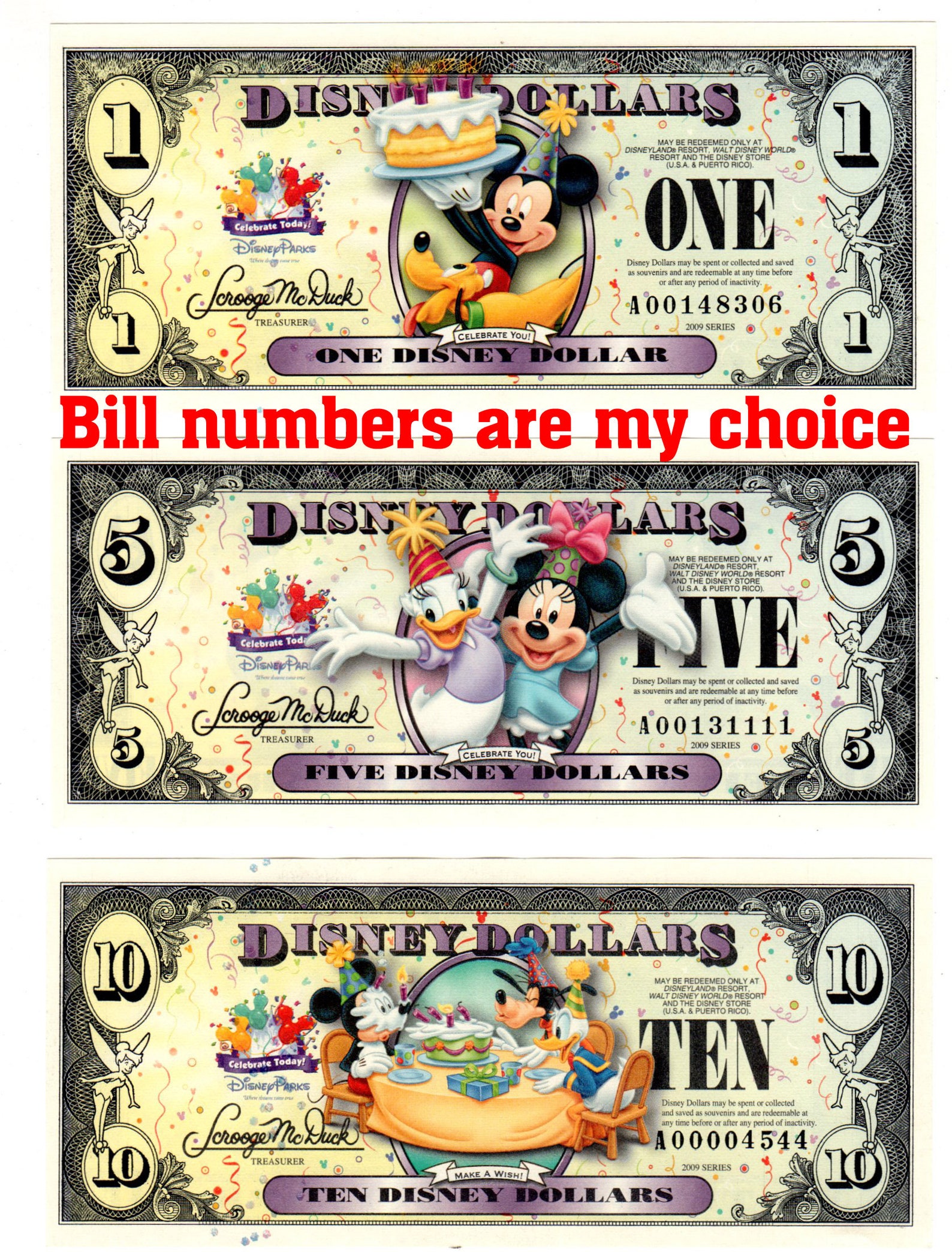 No.3102a Vintage Disney Dollars Set of Three Disneyland. One Etsy