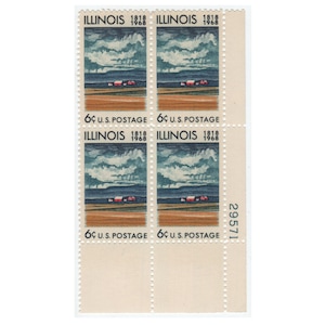 No.655a}  Four, Scott’s  #1339,  Year 1968,  Illinois Statehood,  6 cent stamp.  Mint Un-used condition.     plus 26
