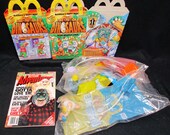 Disney Dinosaurs collectibles, One 125 page Adventurers Magazine Featuring, Dinosaurs. 2 happy meal Boxes, 3 action toys. Mint cond. 3256