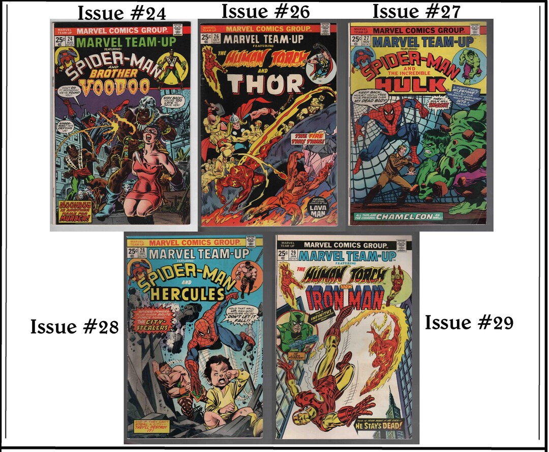 2500aa) 5 Spider Man Marvel Team up Set of 50+ Year Old, 32 Page Comic ...