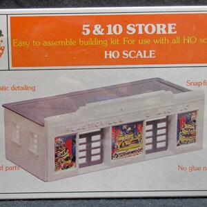 No.3580) H O scale 5 & 10 Store Kit, sold in 1980’s, Parts Near Mint condition, Box sealed Great condition for its age.
