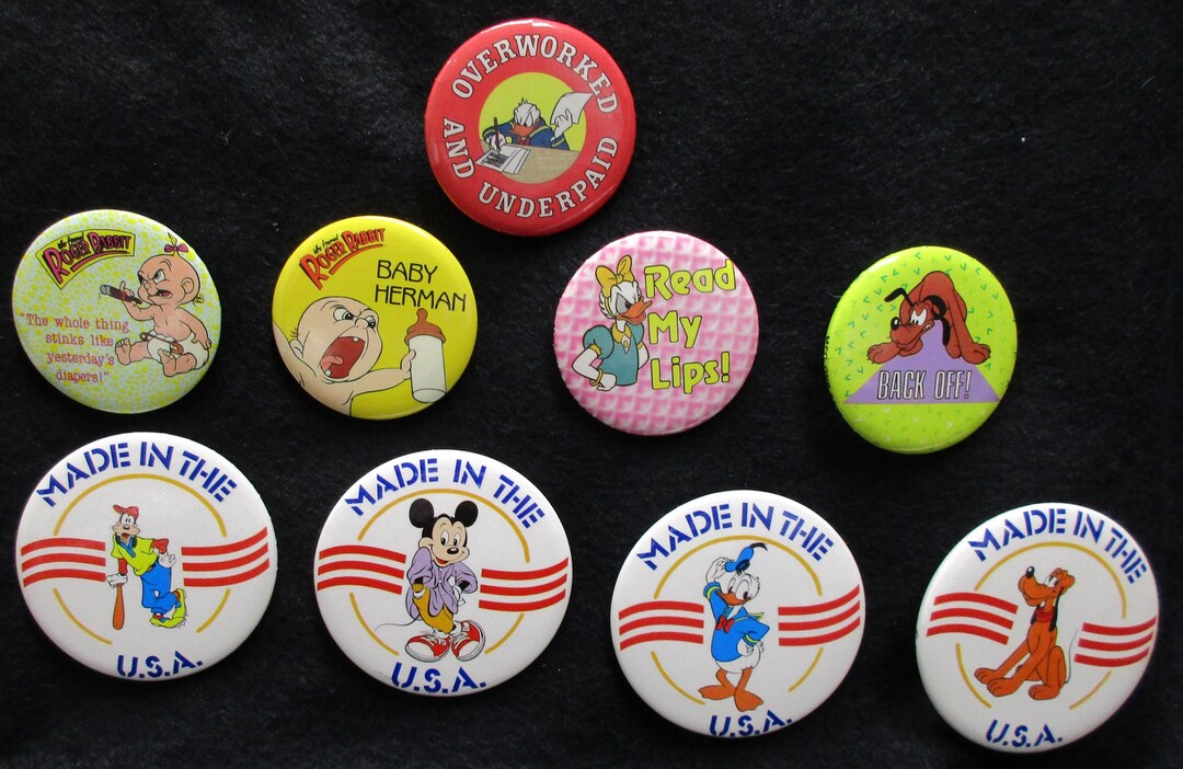No.3209a SET of 9 Disney, Steel Buttons, Different Characters. Mint ...